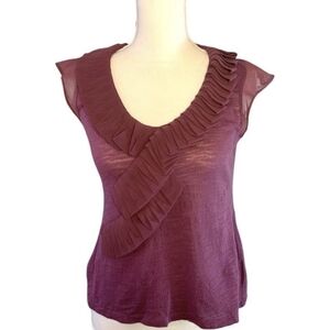 Anthropologie Cap Sleeve Ruffle Front Top from Deletta